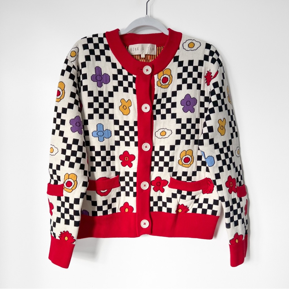 Kina and Tam Floral Checkered Cardigan